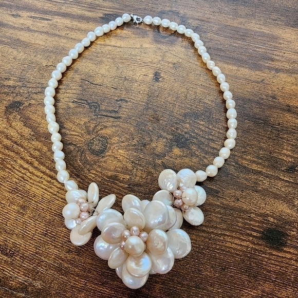 FRESHWATER Pearl Mother Of Pearl Flower Necklace Sterling Silver Hawaiian Shell. - Picture 5 of 16